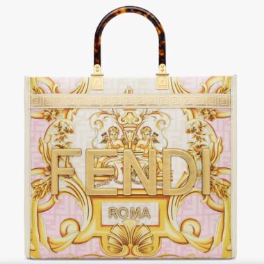 Fendi Women Fendi Sunshine Medium Fendace Printed FF White Leather Shopper