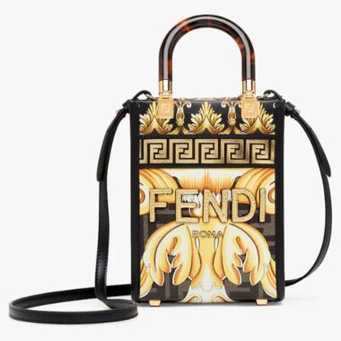 Fendi Women Mini Sunshine Shopper Fendace Printed FF Leather Mini Bag