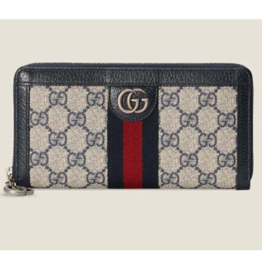 Gucci Unisex GG Ophidia GG Zip Around Wallet Beige Blue GG Supreme Canvas