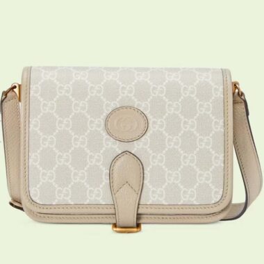 Gucci Unisex Mini Shoulder Bag Interlocking G Beige White GG Supreme Canvas