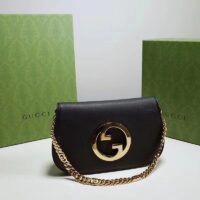 Gucci Women GG Blondie Shoulder Bag Black Leather Round Interlocking G (7)