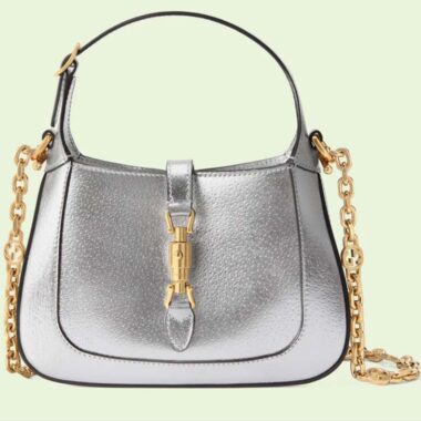 Gucci Women Jackie 1961 Lamé Mini Bag Silver Lamé Leather