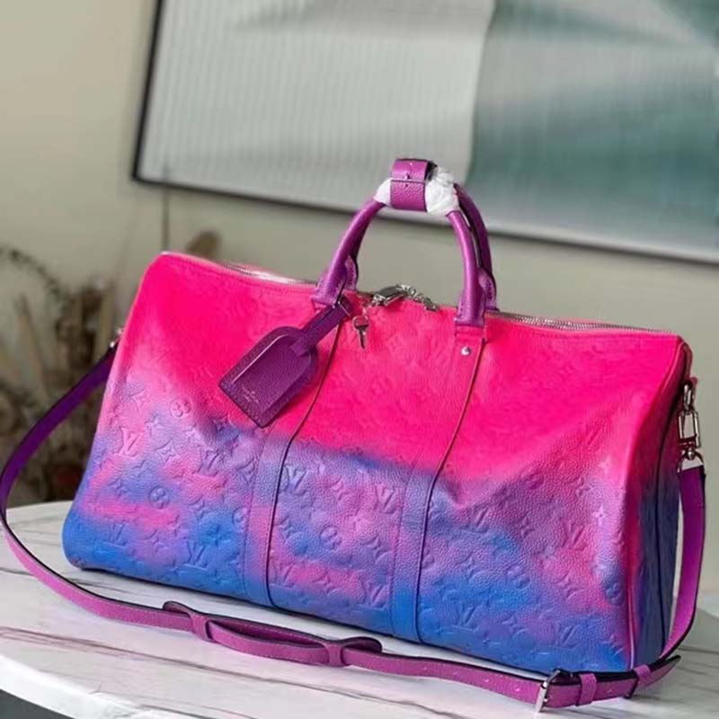 Louis Vuitton Keepall Bandouliere 50 Blue Pink Taurillon Weekend Travel Bag