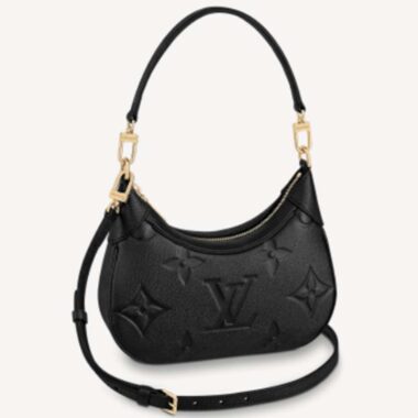 Louis Vuitton LV Women Bagatelle Black Handbag Monogram Empreinte Embossed Grained Cowhide