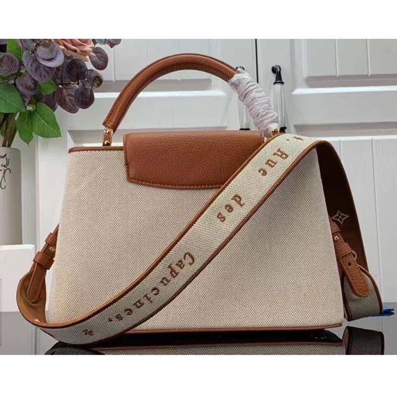 Louis Vuitton LV Women Capucines MM Handbag Caramel Brown Taurillon Leather  Canvas - LULUX
