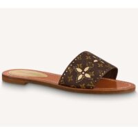 Louis Vuitton LV Women Lock It Flat Mule Gold Brown Perforated Monogram Canvas