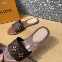 Louis Vuitton LV Women Lock It Flat Mule Gold Brown Perforated Monogram Canvas (10)