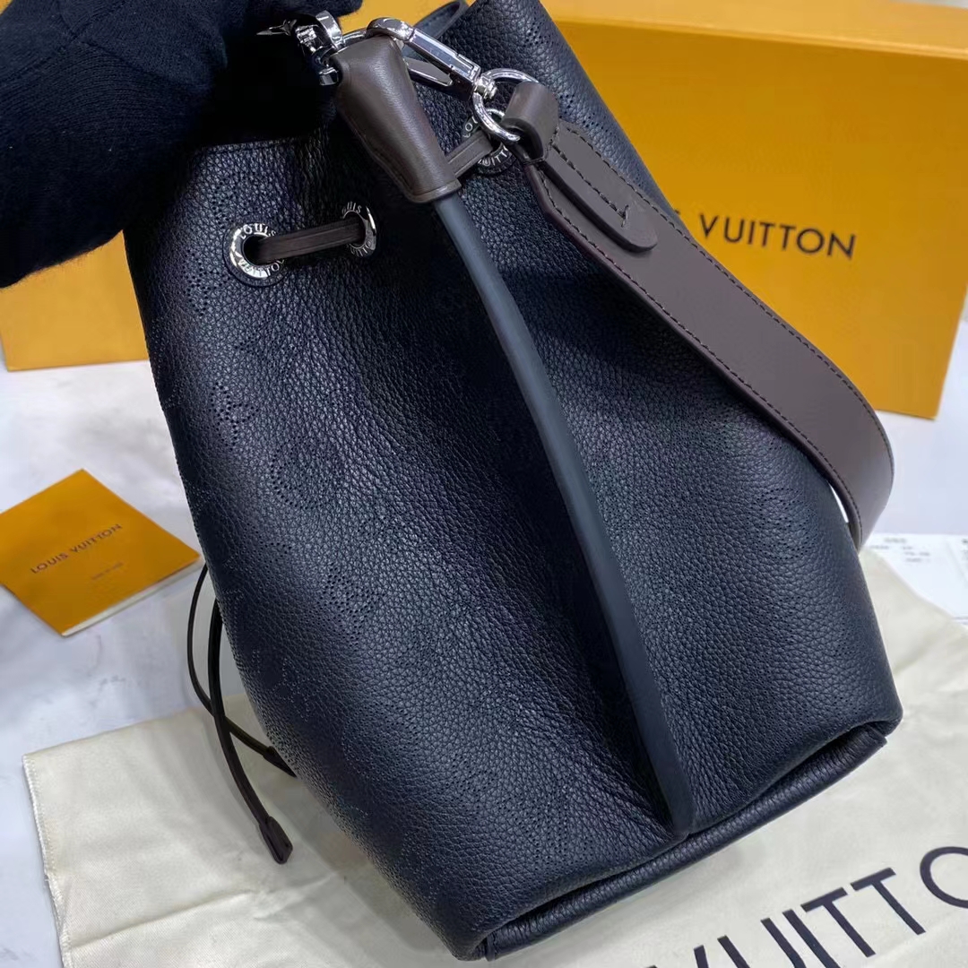 Louis Vuitton LV Women Muria Bucket Bag Black Mahina Perforated