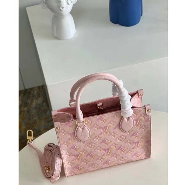 Louis Vuitton LV Women OnTheGo PM Tote Bag Pink Sprayed Embossed Grained Cowhide LULUX