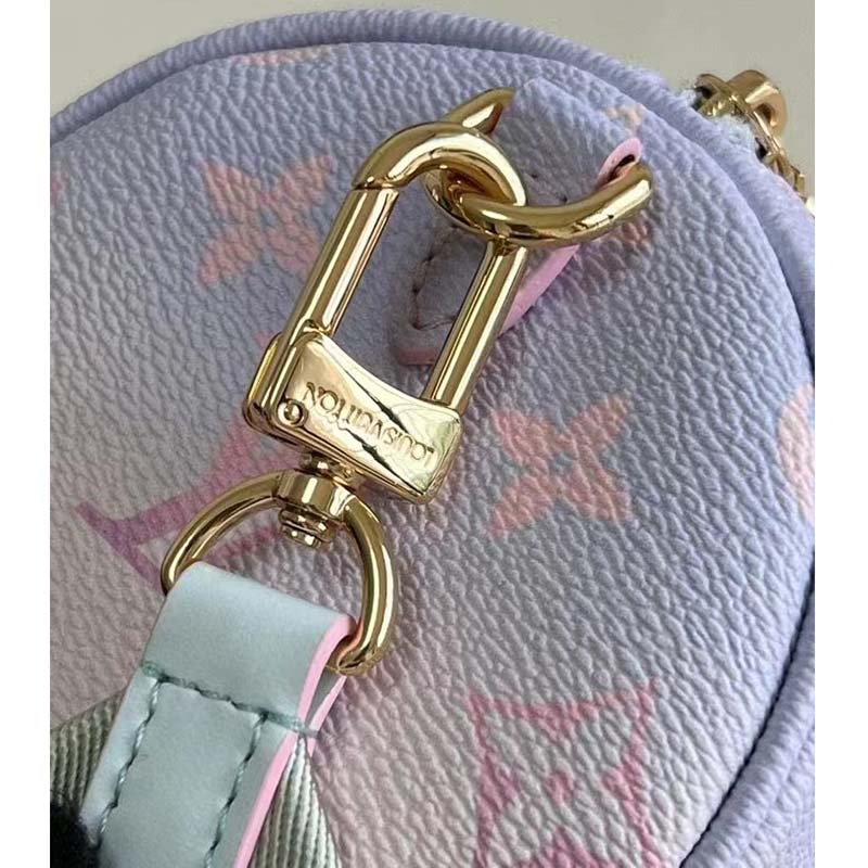 Louis Vuitton Sunrise Pastel Monogram Coated Canvas Papillon Bb Gold Hardware 2022 (Like New), Blue/Pink Womens Handbag