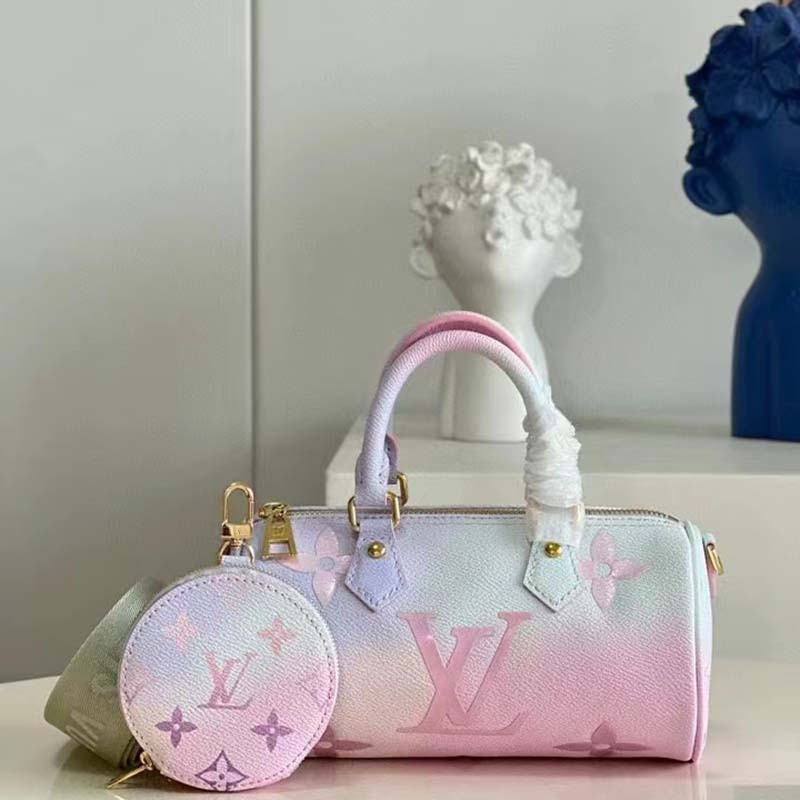 Louis Vuitton Sunrise Pastel Monogram Coated Canvas Papillon Bb Gold Hardware 2022 (Like New), Blue/Pink Womens Handbag