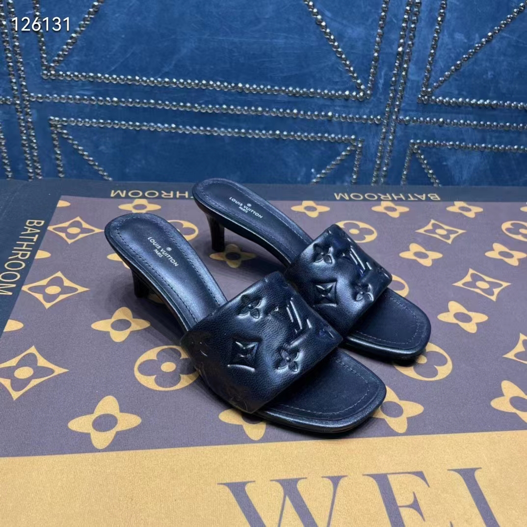 Louis Vuitton Women's Revival Mule Sandals Monogram Embossed Leather Black  2044592
