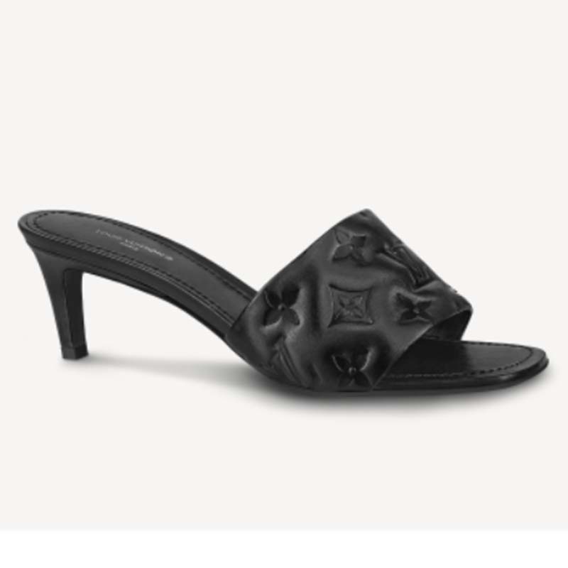 Louis Vuitton Black Leather Monogram Revival Mule Kitten Heels (Size 35)