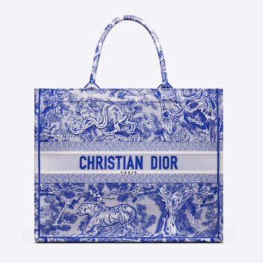 Dior Unisex CD Large Book Tote Fluorescent Blue Toile De Jouy Transparent Canvas