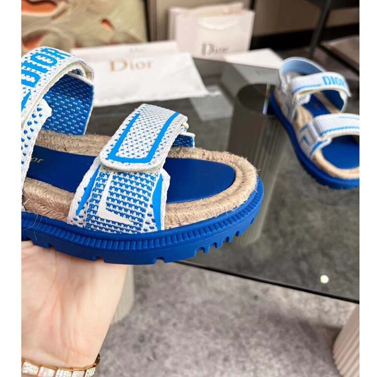 Dior Unisex CD Shoes DiorAct Sandal White Bright Blue Technical Mesh ...