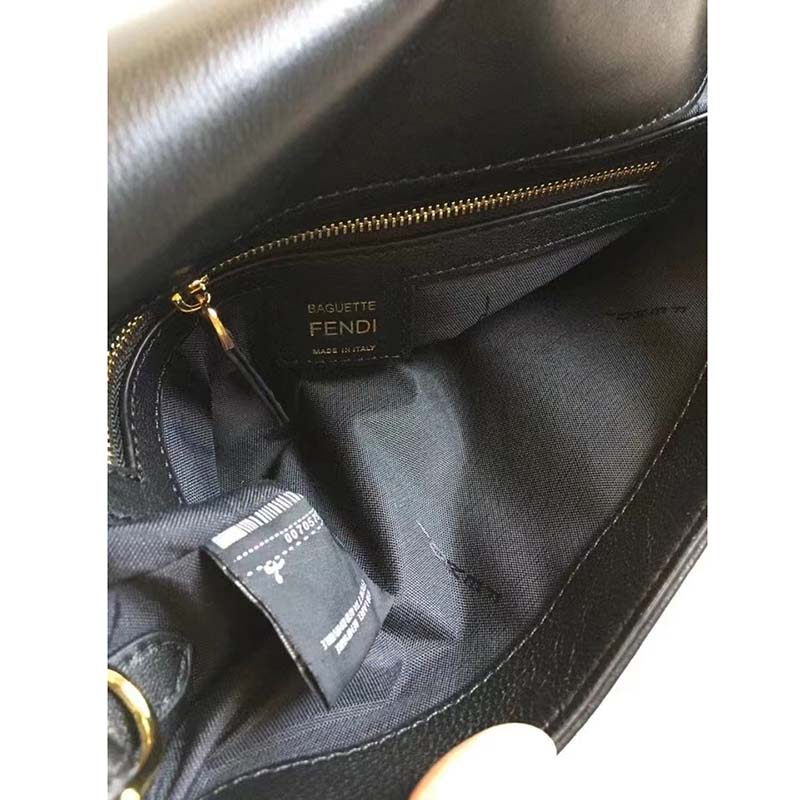Fendi Baguette Chain midi Nappa Leather Bag, Black