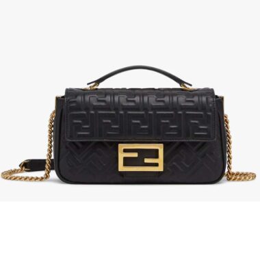 Fendi Women Baguette Chain Midi Black Nappa Leather Bag