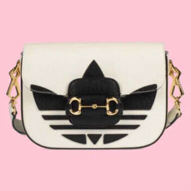 Gucci Unisex GG Adidas x Gucci Horsebit 1955 Mini Bag White Black Leather Trefoil