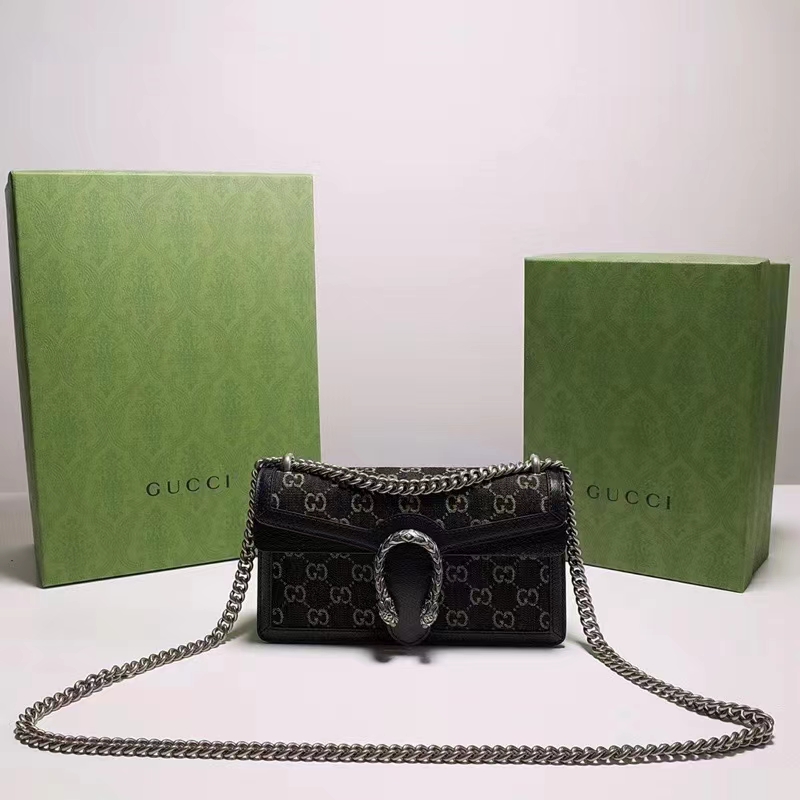 Gucci Black Denim GG Jacquard Small Dionysus Shoulder Bag