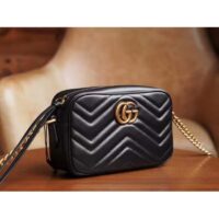 Gucci Women GG Marmont Matelassé Mini Bag Black Matelassé Chevron Leather Double G (5)