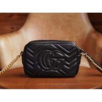 Gucci Women GG Marmont Matelassé Mini Bag Black Matelassé Chevron Leather Double G (5)