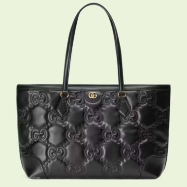 Gucci Women GG Matelassé Leather Medium Tote Black Matelassé Chevron Double G