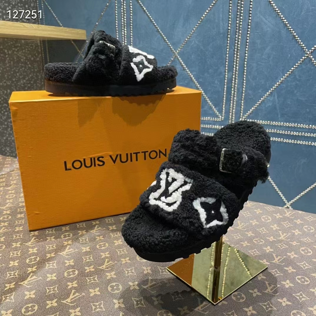 Louis Vuitton LV Unisex Paseo Flat Comfort Mule Grey Shearling Monogram  Flowers - LULUX