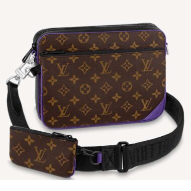 Louis Vuitton LV Unisex Trio Messenger Bag Monogram Macassar Coated Canvas Purple Cowhide