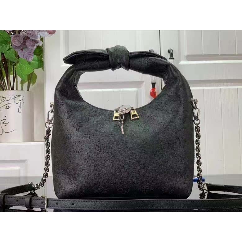 Louis Vuitton Black Monogram Mahina Leather Why Knot mm Bag