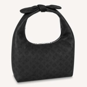 Louis Vuitton LV Unisex Why Knot MM Handbag Galet Black Perforated Mahina Calf Leather