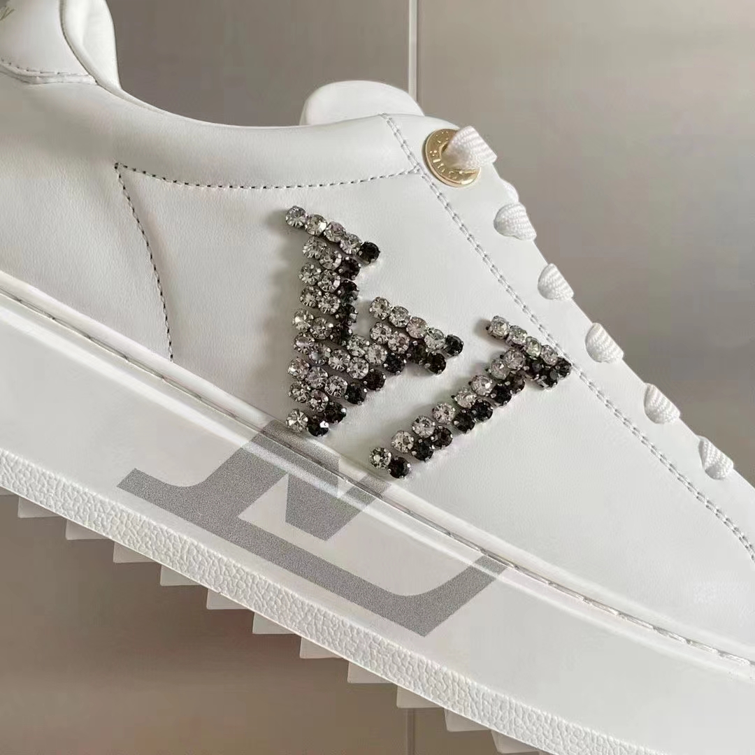 Louis Vuitton LV Women Time Out Sneaker Silver Calf Leather Strass