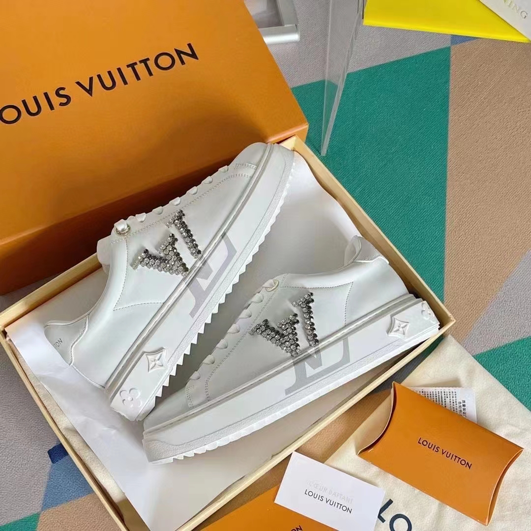 Louis Vuitton LV Women Time Out Sneaker Silver Calf Leather Strass