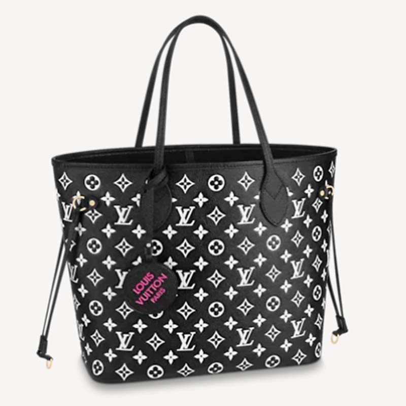 Louis Vuitton LV Women Neverfull MM Tote Black Embossed Cowhide Leather -  LULUX