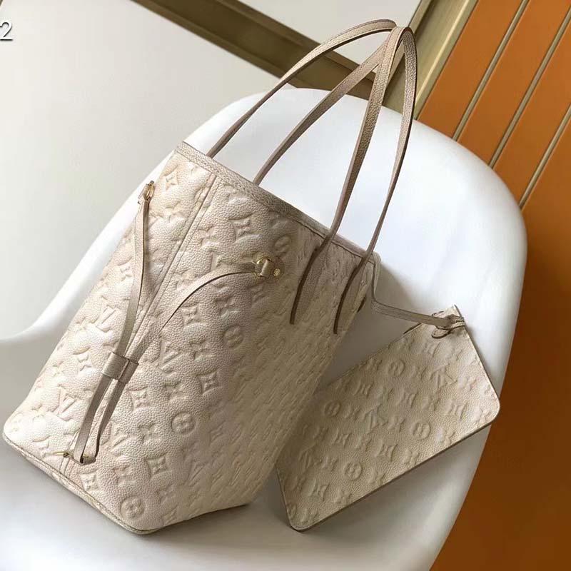 Louis Vuitton Neverfull MM Pale Beige in Grained Cowhide Leather with  Gold-tone - US