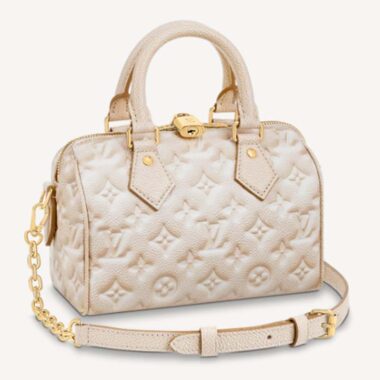 Louis Vuitton Women LV Speedy Bandouliere 20 Bag Beige Embossed Grained Cowhide Leather