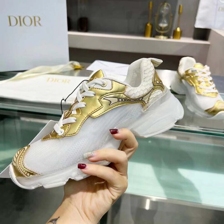 Dior Women CD Shoes Dior Vibe Sneaker White Mesh Gold Tone Technical ...