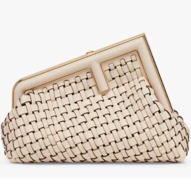 Fendi Women FF First Small Bag Beige Braided Leather Bag