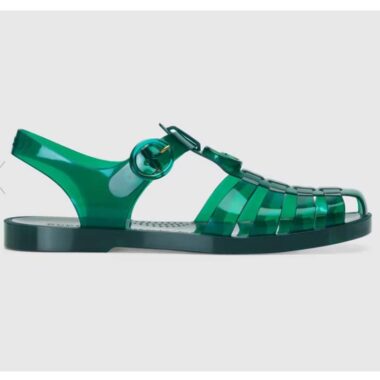 Gucci Unisex GG Sandal Double G Transparent Emerald Green Rubber Flat