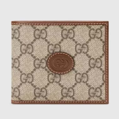 Gucci Unisex GG Wallet Interlocking G Beige Ebony GG Supreme Fabric