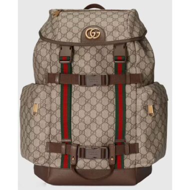 Gucci Unisex Skateboard Backpack Web Beige Ebony GG Supreme Canvas