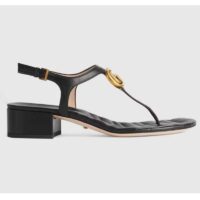 Gucci Women GG Double G Sandal Black Leather Sole Double G 5 Cm Heel