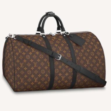 Louis Vuitton LV Unisex Keepall Bandoulière 55 Monogram Canvas Natural Cowhide Leather