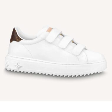 Louis Vuitton LV Unisex Time Out Sneaker White Calf Leather Monogram Canvas