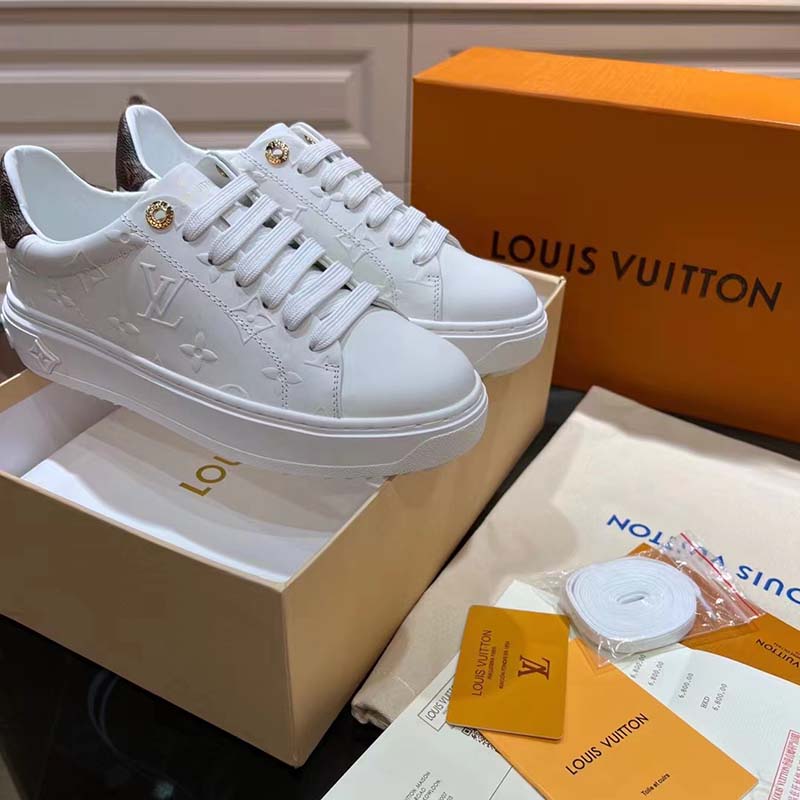 Louis Vuitton White Monogram Embossed Leather Time Out Sneakers