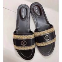 Louis Vuitton LV Women Lock It Flat Mule Black Raffia Calf Leather (5)