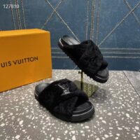 Louis Vuitton LV Women Paseo Flat Comfort Mule Black Shearling Anatomic Insole (8)