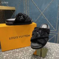 Louis Vuitton LV Women Paseo Flat Comfort Mule Black Shearling Anatomic Insole (8)