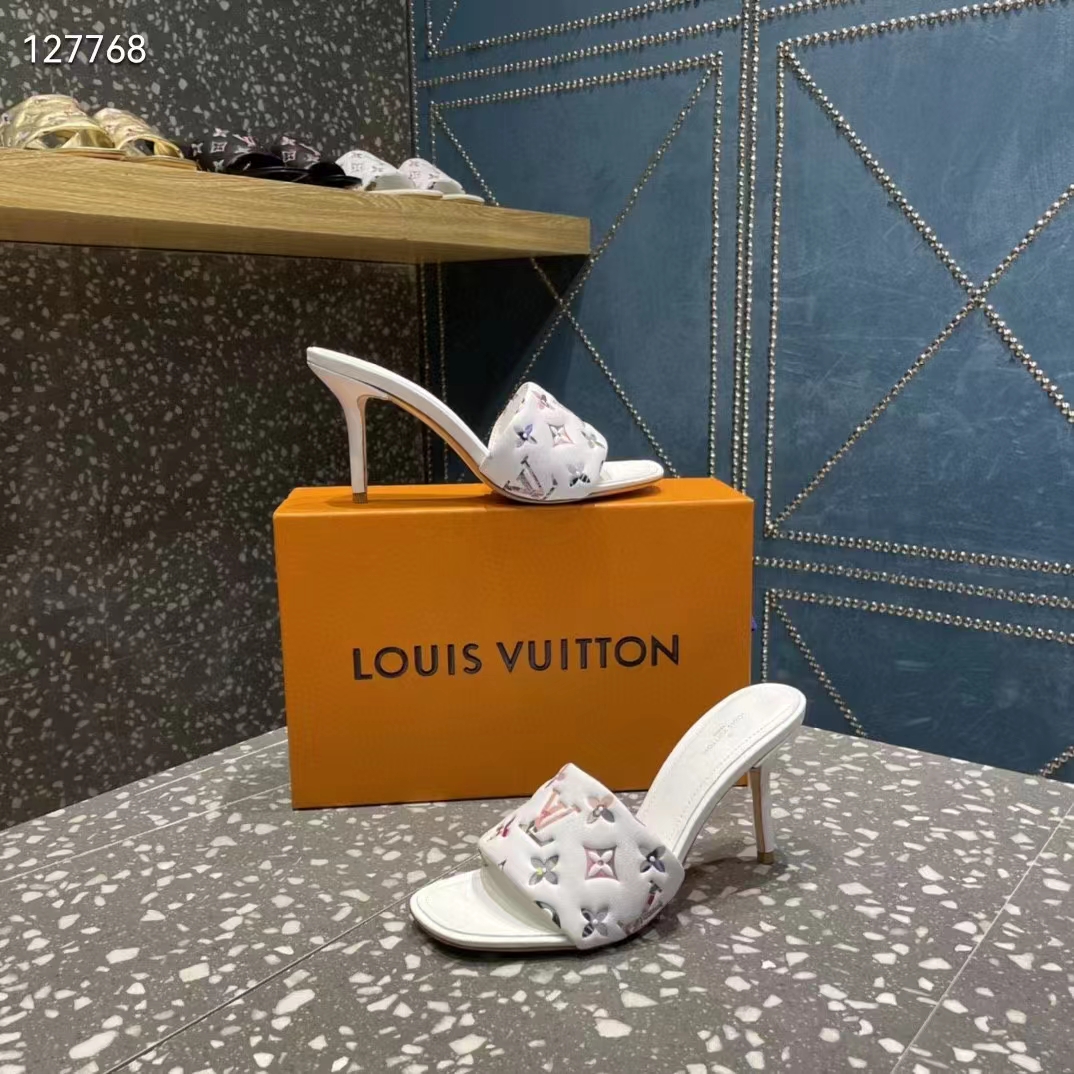 Louis Vuitton White Monogram Embossed Lambskin Revival Flat Mule - Sandal | Pre-owned & Certified | used Second Hand | Unisex