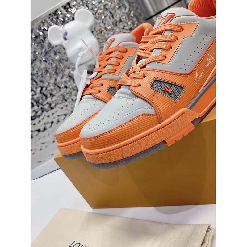 Lv trainer leather low trainers Louis Vuitton Orange size 7 UK in Leather -  34304976
