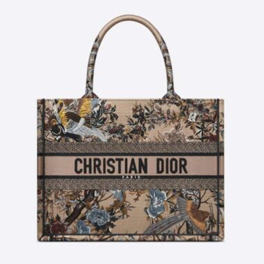 Dior Women CD Medium Book Tote Beige Multicolor Jardin D'Hiver Embroidery